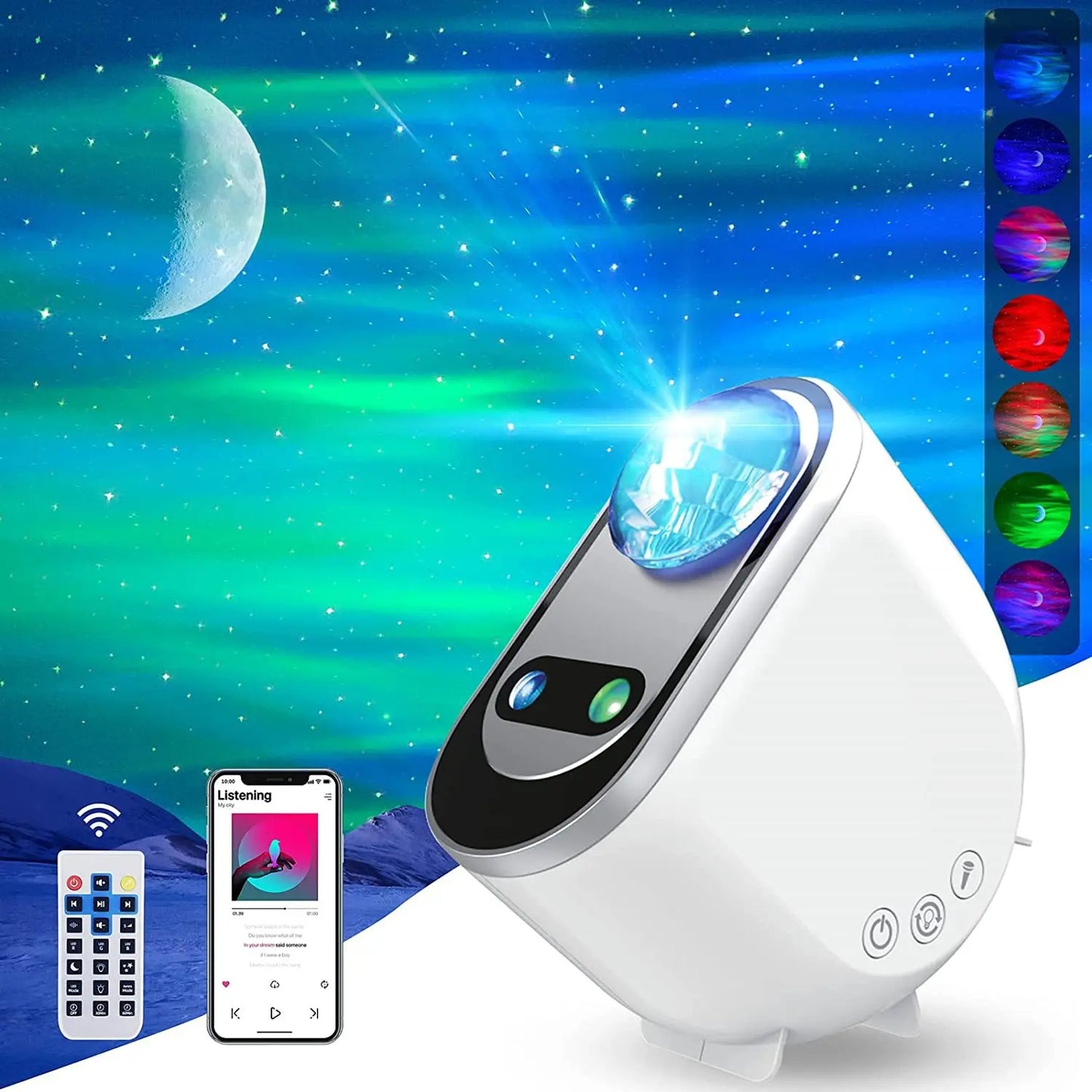 Aurora Galaxy Projektor – Stjärnhimmel & Månlampa